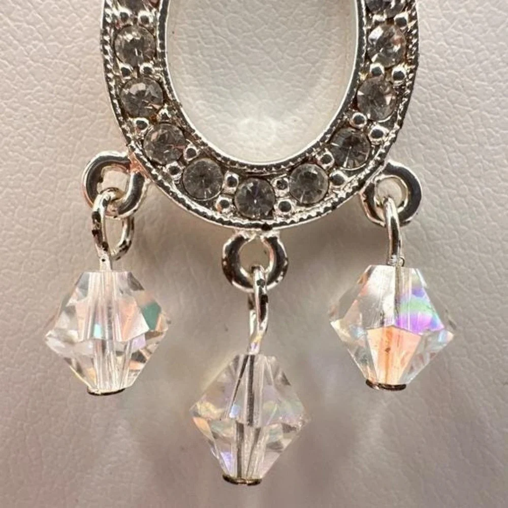 Vintage Y2K Silver Tone Rhinestone Teardrop Necklace AB Crystal‎ Dangle Jewelry